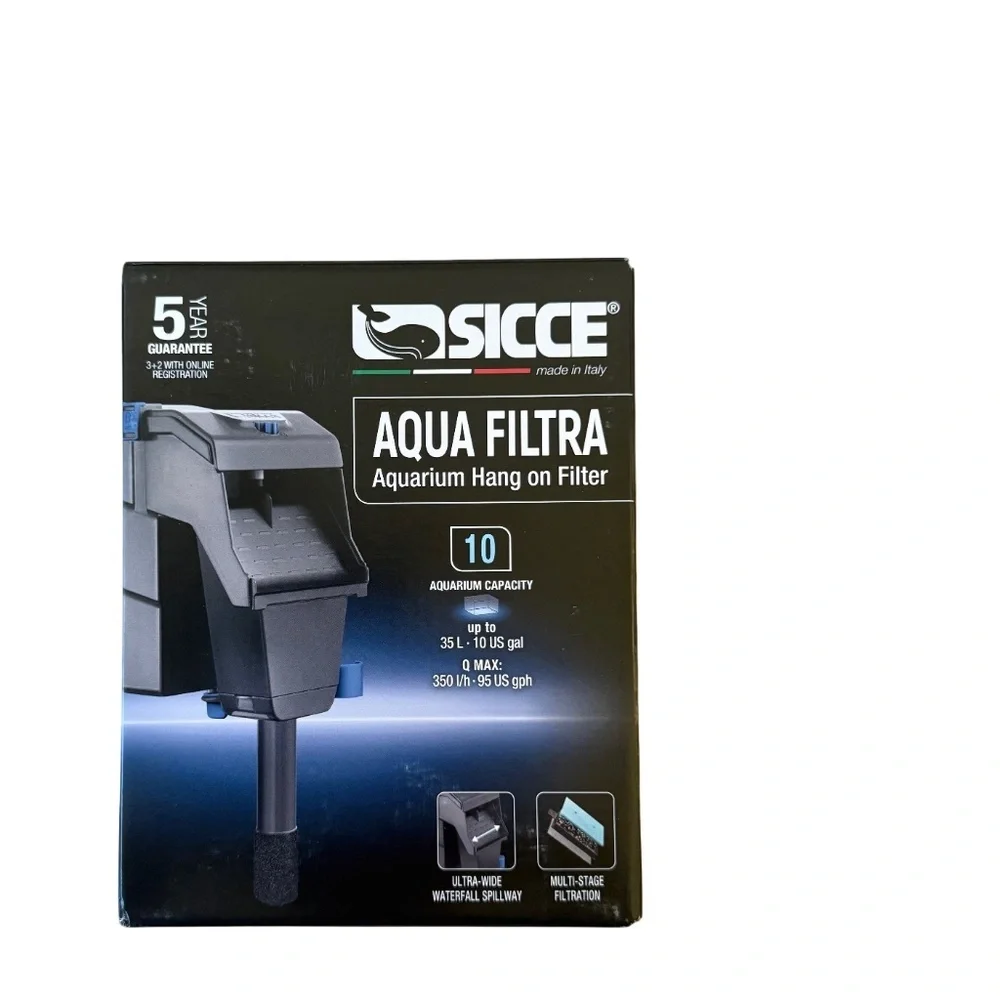 Sicce Aqua Filtra 10 Hang-On Aquarium Filter | Fresh & Saltwater | Up to 10 Gal